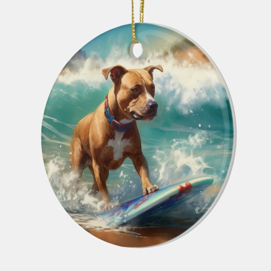Amerikaans Staffordshire Strand Surfen Schilderij Keramisch Ornament (Links)
