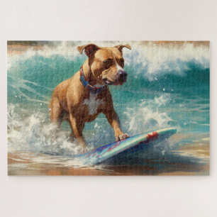 Amerikaans Staffordshire Strand Surfen Schilderij Legpuzzel