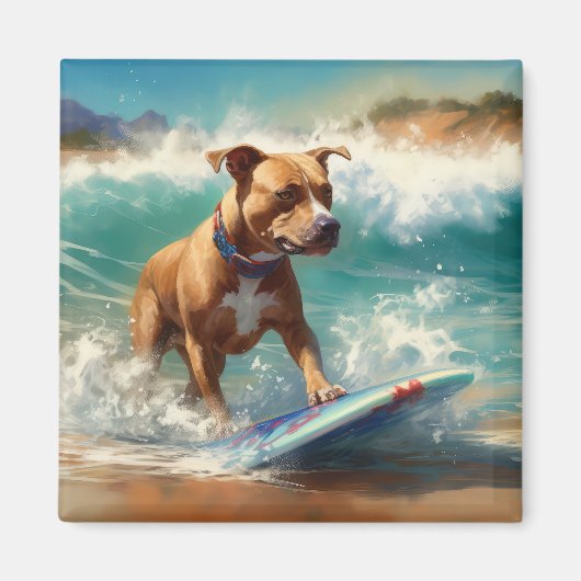 Amerikaans Staffordshire Strand Surfen Schilderij Magneet (Voorkant)
