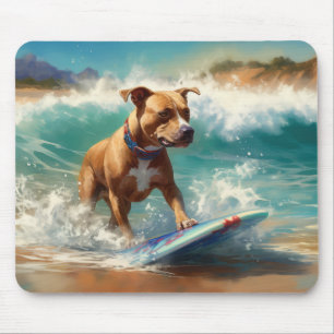 Amerikaans Staffordshire Strand Surfen Schilderij Muismat
