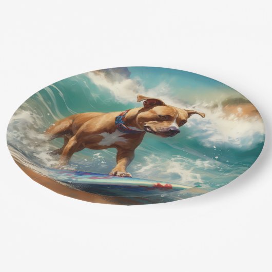 Amerikaans Staffordshire Strand Surfen Schilderij Papieren Bordje (Gekanteld)