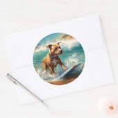 Amerikaans Staffordshire Strand Surfen Schilderij Ronde Sticker (Envelop)