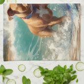 Amerikaans Staffordshire Strand Surfen Schilderij Theedoek (Gevouwen)