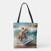 Amerikaans Staffordshire Strand Surfen Schilderij Tote Bag (Achterkant)