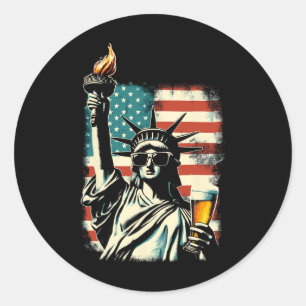 Amerikaans Standbeeld Vrijheid 4e Juli Feest Bier Ronde Sticker