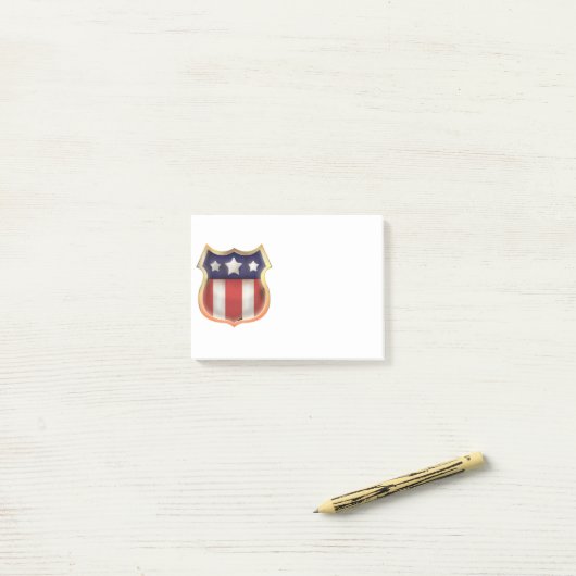 Amerikaans superheldenlogo post-it® notes (Op bureau)