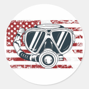 Amerikaans T-shirt van de Vlag van Scuba duiken vl Ronde Sticker
