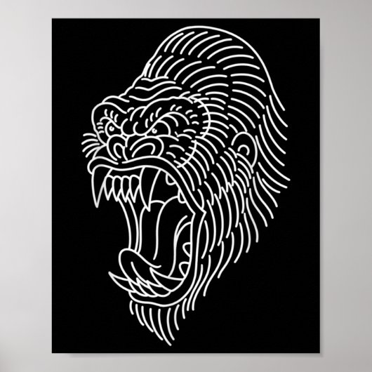 Amerikaans traditioneel Gorilla Head Tattoo Poster (Voorkant)