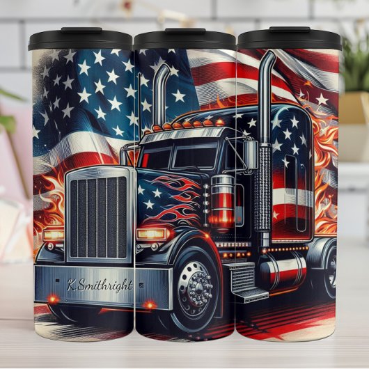 Amerikaans Truck Flames-patriottisme Thermosbeker
