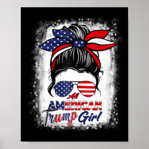 Amerikaans Trump Meisje 4 juli Messy Bun Pro Trum Poster