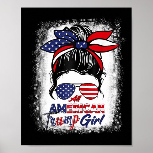 Amerikaans Trump Meisje 4 juli Messy Bun Pro Trum Poster (Voorkant)