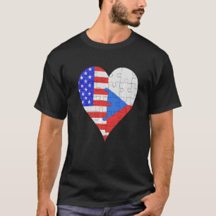 Amerikaans-Tsjechisch vlaggelhart T-shirt