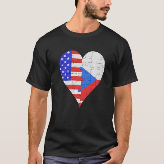 Amerikaans-Tsjechisch vlaggelhart T-shirt (Voorkant)