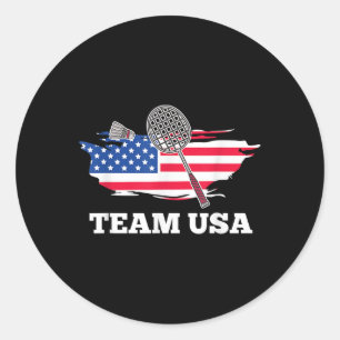 Amerikaans Usa-team Shuttle Racket Badmintonspeler Ronde Sticker