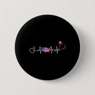 Amerikaans verpleegster, 4 juli, Amerikaanse vlag  Ronde Button 5,7 Cm
