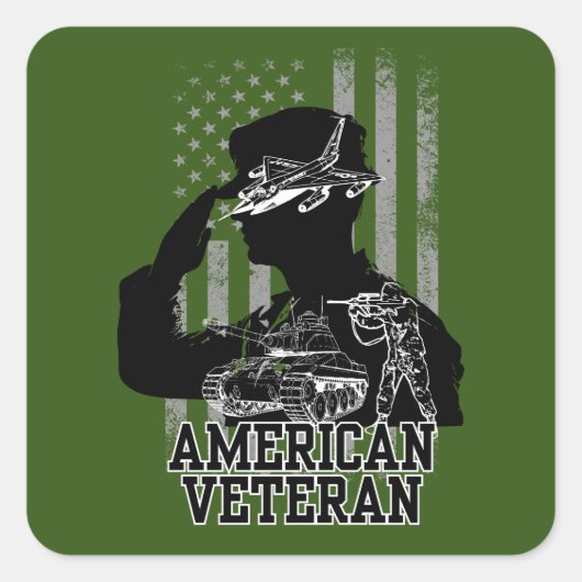 Amerikaans Veteraan Vierkante Sticker (Voorkant)