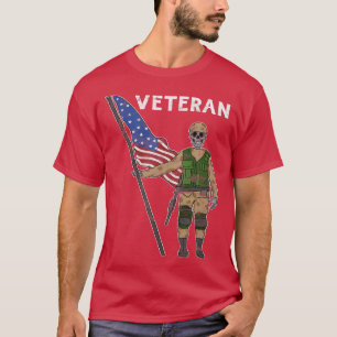 Amerikaans Veteran Skull USA Vlag Militair Skeleto T-shirt