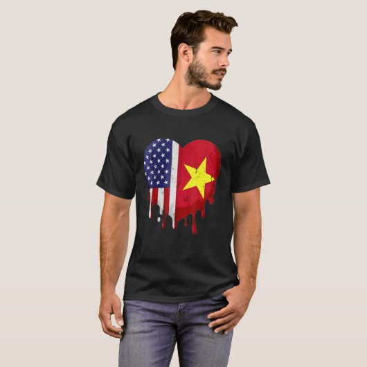 Amerikaans Vietnamees erfgoed Maand Vlag Hart T-shirt (Voorkant volledig)