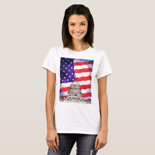 Amerikaans Vlag- en Capitolgebouw T-shirt (Voorkant volledig)