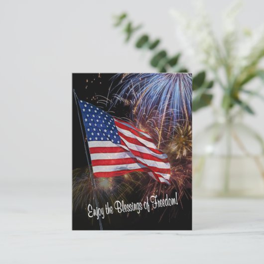 Amerikaans vlag- en Fireworks-ontwerp Briefkaart (Staand voorkant)