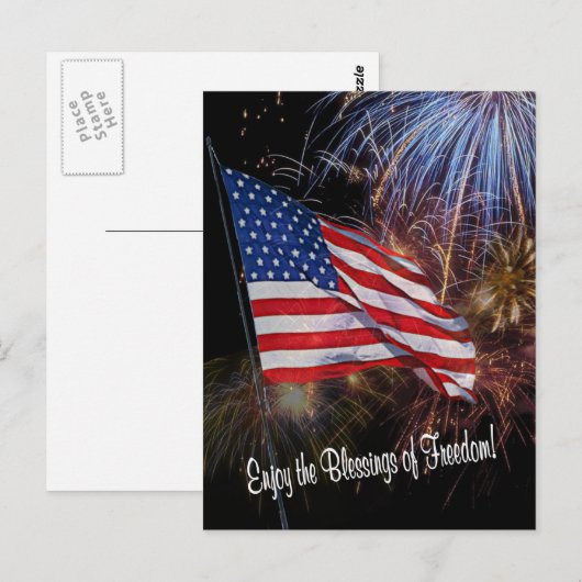 Amerikaans vlag- en Fireworks-ontwerp Briefkaart (Voorkant / Achterkant)