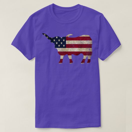 Amerikaans Vlag Longhorn Cattle T-shirt (Design voorkant)