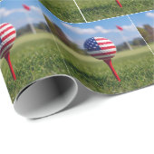 Amerikaans vlag ontwerp op een golfbal cadeaupapier (Rol Hoek)
