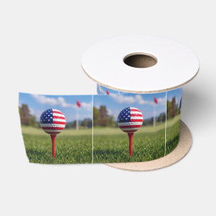 Amerikaans vlag ontwerp op een golfbal satijnen lint