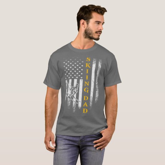  Amerikaans Vlag Proud Skiing Dad Skier T-shirt (Voorkant volledig)