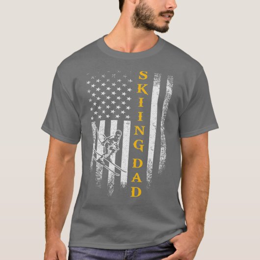  Amerikaans Vlag Proud Skiing Dad Skier T-shirt (Voorkant)