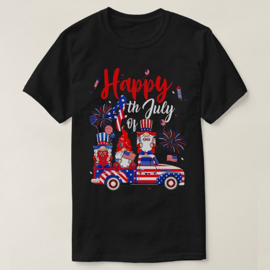 Amerikaans Vlag Vuurwerk Drie Gnomen 4 juli onafha T-shirt (Design voorkant)