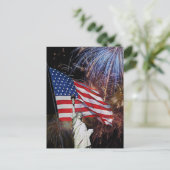 Amerikaans Vlag, Vuurwerk en Standbeeld van Briefkaart (Staand voorkant)