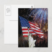 Amerikaans Vlag, Vuurwerk en Standbeeld van Briefkaart (Voorkant / Achterkant)