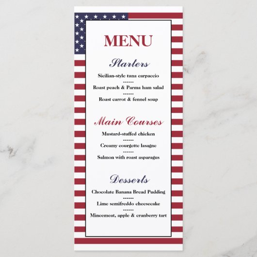 Amerikaans Vlag Weddenschap Menu (Voorkant)