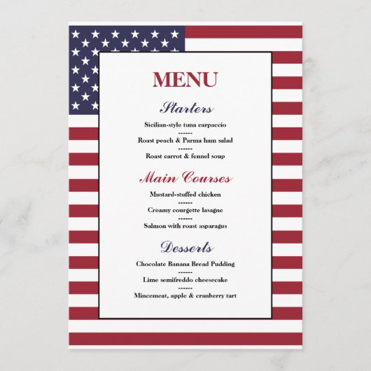 Amerikaans Vlag Weddenschap Menu (Voorkant)