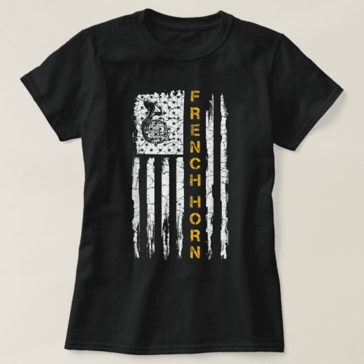  Amerikaans vlaggen Frans Horn Musician Sil T-shirt (Design voorkant)