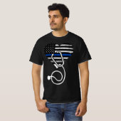 Amerikaans vlaggenhoofd met politie Thin Blue Line T-shirt (Voorkant volledig)