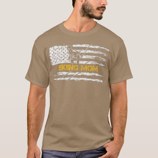 Amerikaans vlaggeschip dat mam skiing Skier T-shirt (Voorkant)