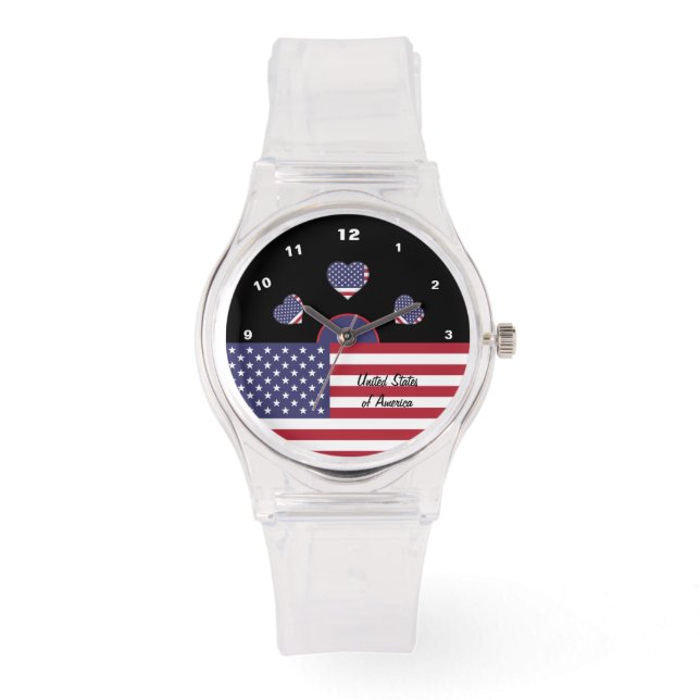 Amerikaans vlaghorloge, harten mode, USA / sport Horloge (Voorkant)