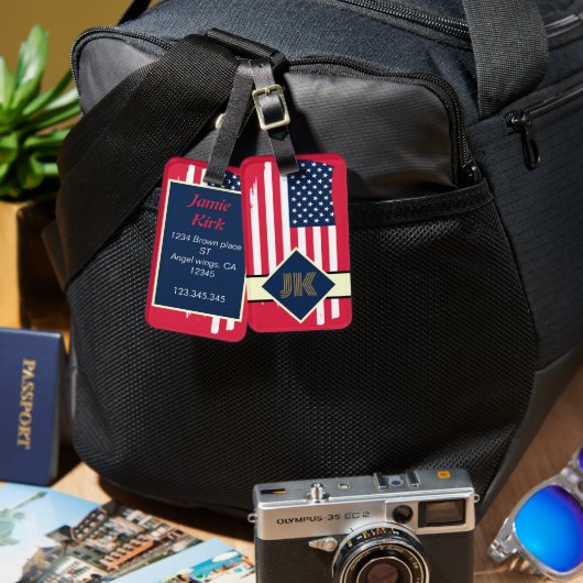Amerikaans vlagmonogram personaliseert de douane Bagagelabel (Voorkant /achterkant)
