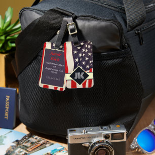 Amerikaans vlagmonogram personaliseert de douane Bagagelabel