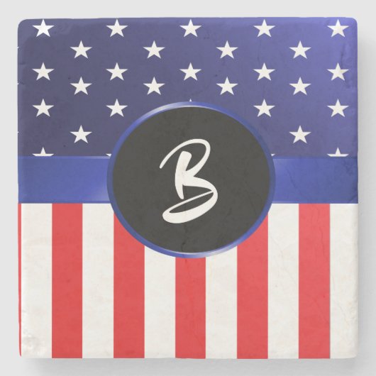 Amerikaans vlagmonogram stenen onderzetter (Voorkant)