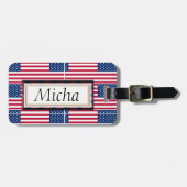 Amerikaans vlagpatroonmonogram bagagelabel (Voorkant horizontaal)