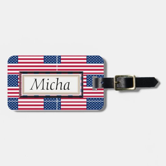 Amerikaans vlagpatroonmonogram bagagelabel (Voorkant horizontaal)