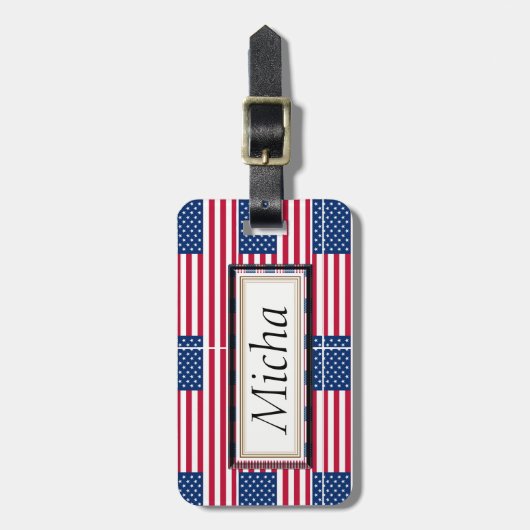Amerikaans vlagpatroonmonogram bagagelabel (Voorkant verticaal)