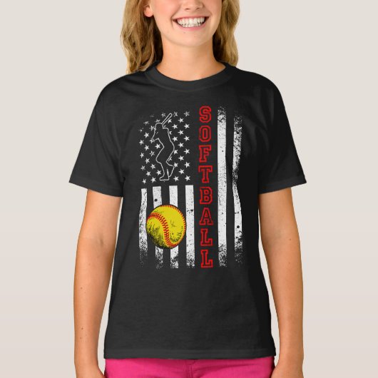 Amerikaans vlagsoftbalteam Funny Girl T-shirt (Voorkant)