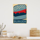 Amerikaans voedsel: hamburger in blauwe kunst poster (Keuken)