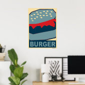 Amerikaans voedsel: hamburger in blauwe kunst poster (Thuiskantoor)