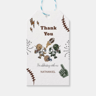 Amerikaans voetbal dinosaurus verjaardag cadeaulabel