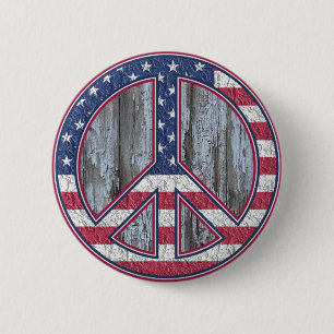 Amerikaans vredesbord op  hout Pinback Ronde Button 5,7 Cm